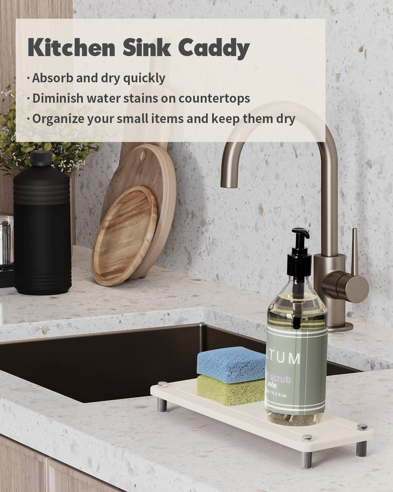 Johamoo Fast Drying Stone Sink Tray  Bathroom Instant Dry Sink Organizer  Diatomaceous Earth Water Absorbing Stone Tray for Kitchen Counter  White - Image 4
